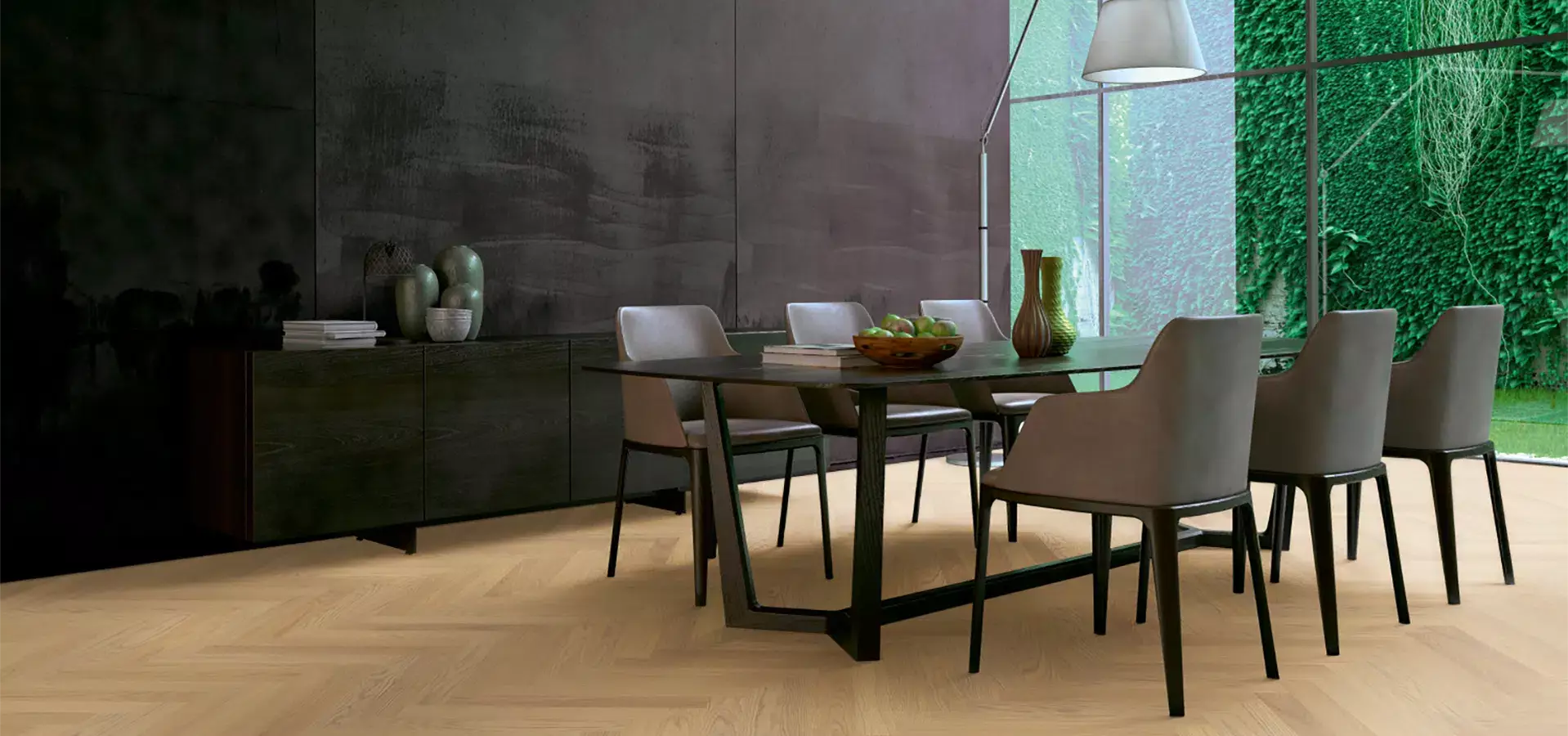 modernes Wohnzimmer Sliderbild modernes Wohnzimmer in rustikaler Holzoptik mit Parkettboden und Polsterstoffen. Raumausstattung Merget Mainaschaff