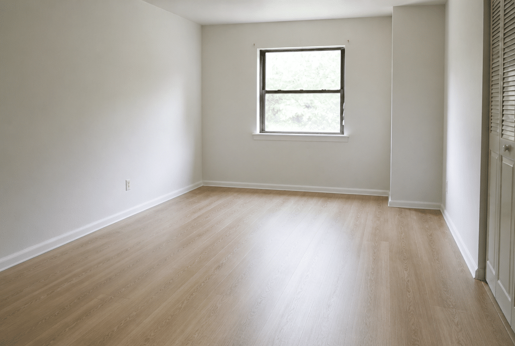 Nachher: Dasselbe Zimmer mit hellem Eichen-Laminat