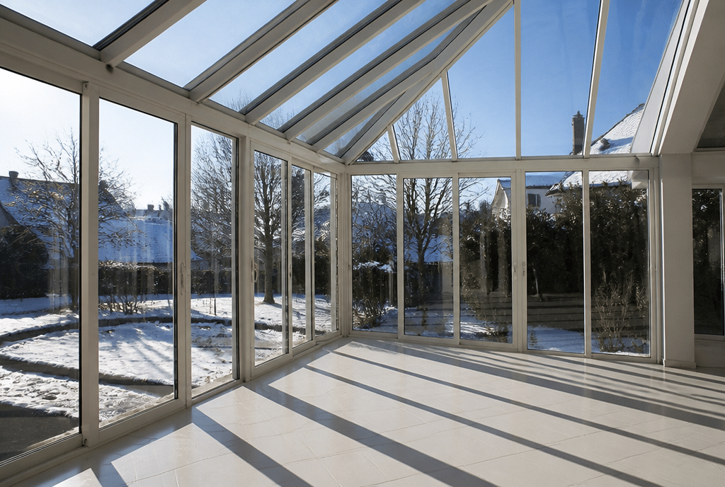 Vorher: Wintergarten mit greller Sonne ohne Beschattung