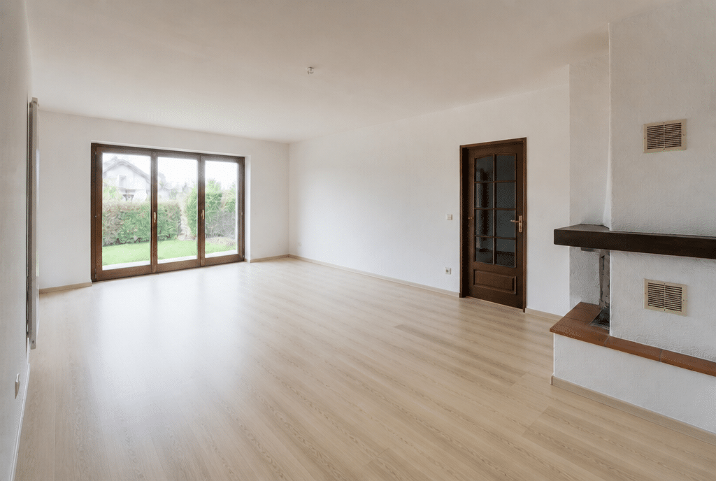 Nachher: Derselbe Wohnbereich mit hellem Designboden